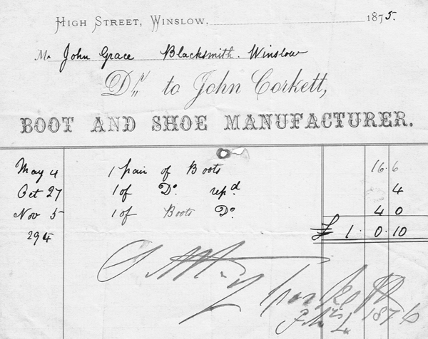 Billhead of John Corkett Boot & Shoe Manufacturer